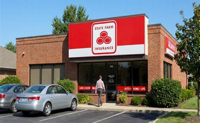 AI-generated illustration of a State Farm insurance office used to accompany an article about State Farm property insurance claims.
